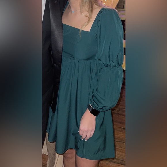 Women’s square neck dress long puff sleeve A-line - Picture 4 of 4